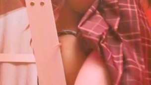 Having fun fucking my sex girl doll in college room scissoring and liking pussy open door risky